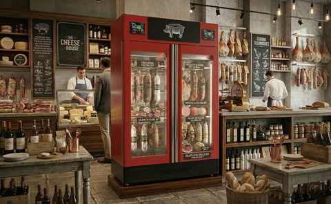 Omcan 45376 - Stagionello® Maturmeat® 100+100 kg Meat Curing and Salami Curing Cabinet Combo with Climatouch®, Fumotic® – Total View