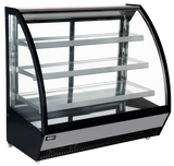 Omcan 46471 - 60″ Three (3) Shelf Refrigerated Floor Showcase with Curved Glass, 28 cu.ft. (799 L), Black