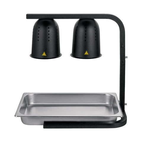 Omcan 46572 - Commercial Food Heat Lamp Portable Electric Food Warmer 2-Bulb Freestanding, Black- 500W, 110V