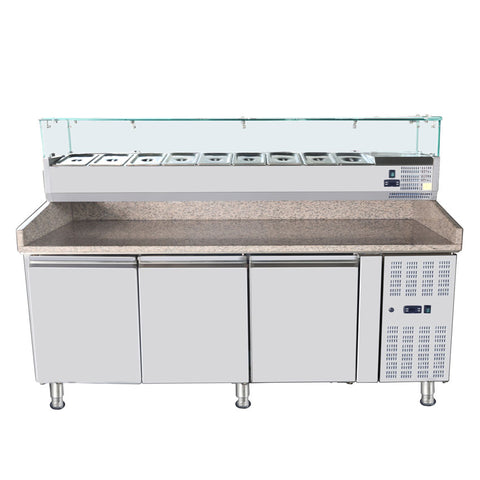 Omcan 46680 - 79" Refrigerated Topping Rail with Glass Guard