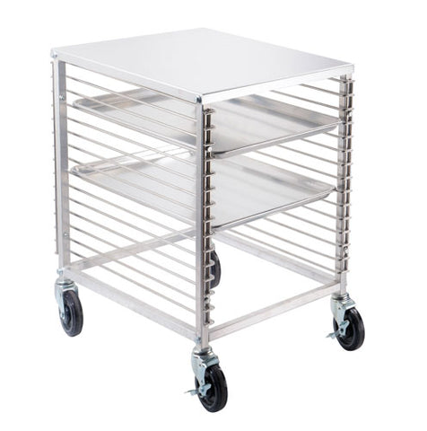 Omcan 46800 - Aluminum Counter-Height End-Load Bun Pan Rack with 15 Slides and Solid Flat Top
