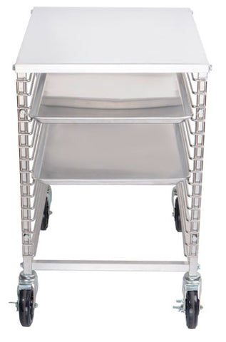 Omcan 46800 - Aluminum Counter-Height End-Load Bun Pan Rack with 15 Slides and Solid Flat Top