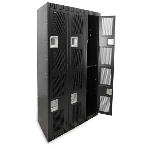Omcan 46871 - 2 Tier, 3 Bank Steel Locker with Mesh Doors – Black
