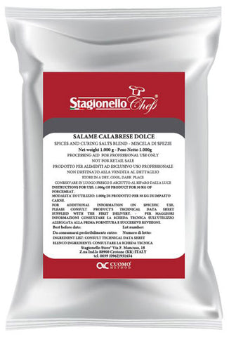 Omcan 47004 - Stagionello Curing Salts and Spice Blends for Rapid Fermentation Salami Sweet Calabrese Salami 1 kg / bag