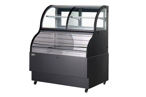 Omcan 47277 - 48" One (1) Shelf Dual Service Open Refrigerated Floor Display Case, 16.53 cu.ft. (468 L), Black