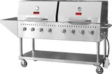 Omcan 47353 - Stainless Steel Propane Outdoor BBQ Grill, 8 Burners, 128000BTU, Top And Side Shelf, 2 Roll Domes