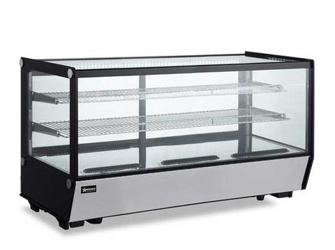 Omcan 47424 - 60″ Two (2) Shelf Square Glass Countertop Refrigerated Showcase, 8.89 cu.ft. (252 L), Stainless Steel