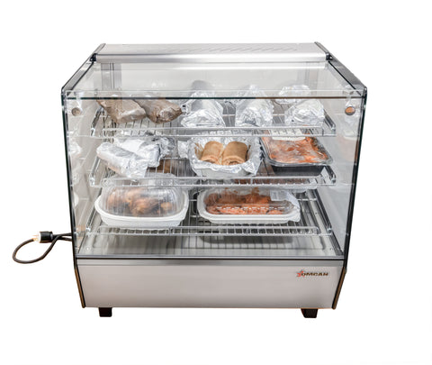 Omcan 47425 - 27" Countertop Display Warmer, 3 Shelves, Square Glass, Full-Service, 4.2 cu.ft. (120 L) Capacity  – 110V, 1650 W