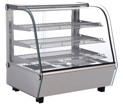 Omcan 47454 - 27″ Countertop Display Warmer, 3 Shelves, Front Curved Glass, Full-Service, 4.24 cu. ft. (120 L) Capacity