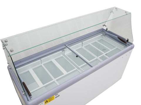 Omcan 47744 - 71″ Thirteen (13) Pan Gelato Dipping Cabinet with Flat Sneeze Guard and Pans