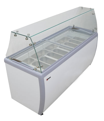 Omcan 47744 - 71″ Thirteen (13) Pan Gelato Dipping Cabinet with Flat Sneeze Guard and Pans