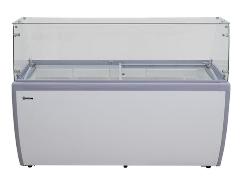 Omcan 47744 - 71″ Thirteen (13) Pan Gelato Dipping Cabinet with Flat Sneeze Guard and Pans