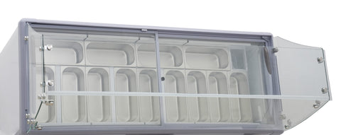 Omcan 47744 - 71″ Thirteen (13) Pan Gelato Dipping Cabinet with Flat Sneeze Guard and Pans