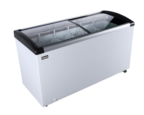 Omcan 47754 - 57″ Two (2) Door Ice Cream Display Chest Freezer with Curved Glass Top, 9.3 cu.ft. (263 L)