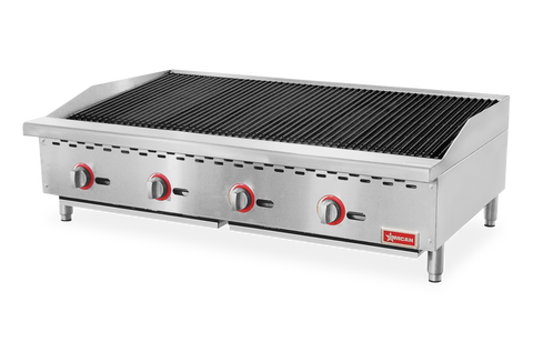 Omcan 47766 - 48″ Countertop Radiant Gas Charbroiler, 4 burners, 140,000 BTU