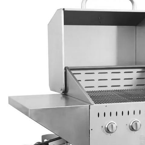 Omcan 47840 - Stainless Steel Propane Outdoor BBQ Grill with 5 Burners, Top and Side Shelf and Roll Dome, 80000 BTU