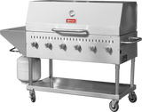 Omcan 47841 - Stainless Steel Propane Outdoor BBQ Grill, 6 Burners, 96000BTU, Top And Side Shelf, 1 Roll Dome