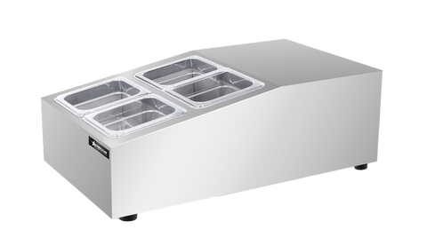 Omcan 47861 - 15″ Countertop Refrigerated Prep Rail with 4 x GN 1/6 Pans Capacity