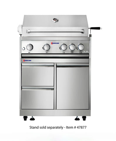 Omcan 47876 - 30″ BBQ Grill Propane Gas 5 Burners 58,000 BTU with Rotisserie Kit, Warming Rack, LED Light