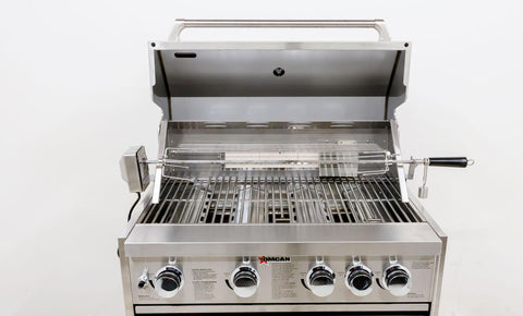 Omcan 47876 - 30″ BBQ Grill Propane Gas 5 Burners 58,000 BTU with Rotisserie Kit, Warming Rack, LED Light