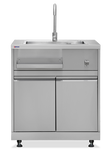 Omcan 47961 - 32″ Stainless Steel Hand Sink Cabinet Stand With Faucet, Water Pipe, 2-Door Storage, Storage Tray