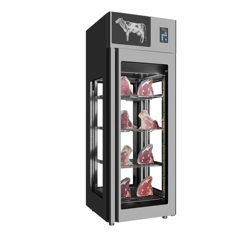 Omcan 48039 - Stagionello® Dry Age 3.0 700 Liter, 150 Kg Dry Aging Cabinet with Humidity Management, 4-Glass View – 220-240V, 1Ph, 548W