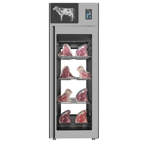 Omcan 48039 - Stagionello® Dry Age 3.0 700 Liter, 150 Kg Dry Aging Cabinet with Humidity Management, 4-Glass View – 220-240V, 1Ph, 548W