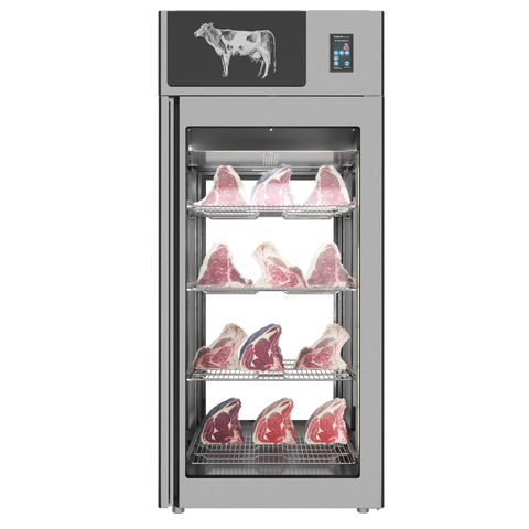 Omcan 48042 - Stagionello® Dry Age 3.0 900 Liter, 225 Kg Dry Aging Cabinet with Humidity Management, 4-Glass View – 220-240V, 1Ph, 548W