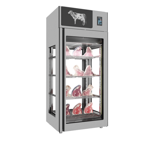 Omcan 48042 - Stagionello® Dry Age 3.0 900 Liter, 225 Kg Dry Aging Cabinet with Humidity Management, 4-Glass View – 220-240V, 1Ph, 548W