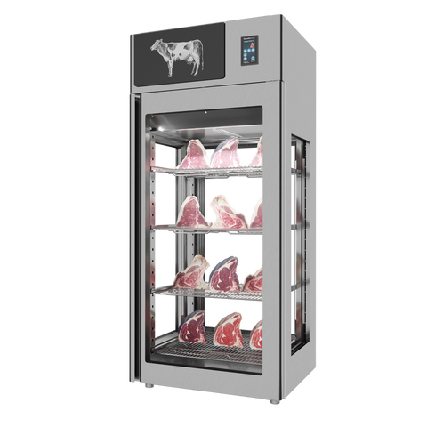 Omcan 48042 - Stagionello® Dry Age 3.0 900 Liter, 225 Kg Dry Aging Cabinet with Humidity Management, 4-Glass View – 220-240V, 1Ph, 548W