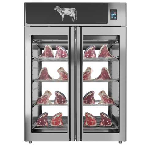 Omcan 48044 - Stagionello® Dry Age 3.0 1400 Liter, 450 Kg Dry Aging Cabinet with Humidity Management, 2-Glass View – 220-240V, 1Ph, 548W