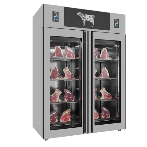 Omcan 48046 - Stagionello® Dry Age 3.0 TWIN 1400 Liter, 150 Kg + 150 Kg Dry Aging Cabinet with Humidity Management, Standard – 220-240V, 1Ph, 548W