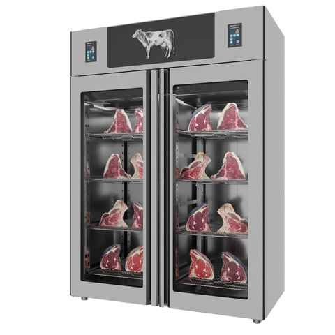 Omcan 48046 - Stagionello® Dry Age 3.0 TWIN 1400 Liter, 150 Kg + 150 Kg Dry Aging Cabinet with Humidity Management, Standard – 220-240V, 1Ph, 548W