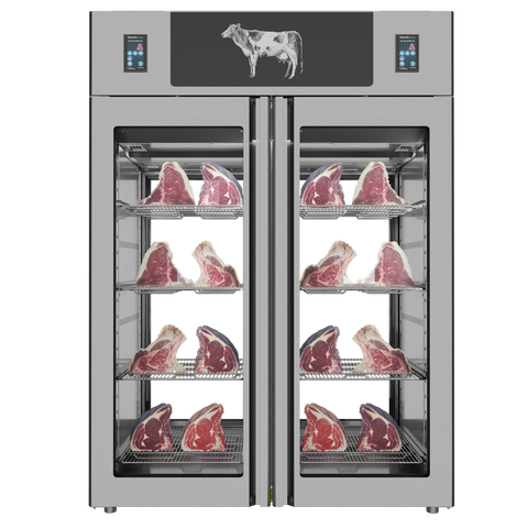Omcan 48047 - Stagionello® Dry Age 3.0 TWIN 1400 Liter, 150 Kg + 150 Kg Dry Aging Cabinet with Humidity Management, 2-Glass View – 220-240V, 1Ph, 548W