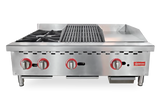 Omcan 48086 - 36″ Countertop Gas Combination Hot Plate, Charbroiler and Griddle Combo- 115,000 BTU Natural Gas