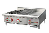 Omcan 48086 - 36″ Countertop Gas Combination Hot Plate, Charbroiler and Griddle Combo- 115,000 BTU Natural Gas