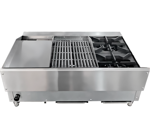 Omcan 48086 - 36″ Countertop Gas Combination Hot Plate, Charbroiler and Griddle Combo- 115,000 BTU Natural Gas