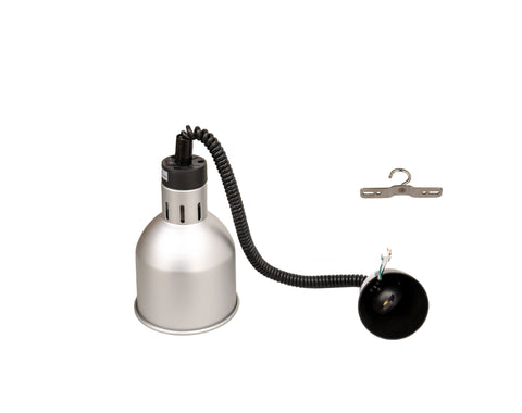 Omcan 48088 - Heat Lamp – Ceiling Mount – 30″-80″ Retractable Cord with Silver Dome Shade