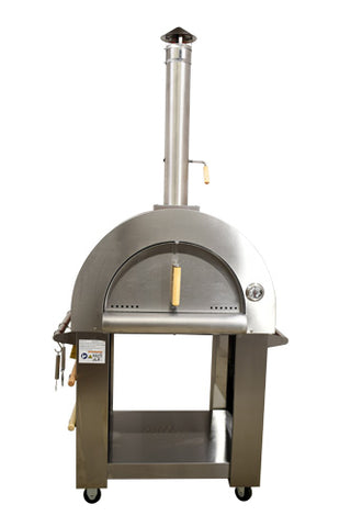Omcan 48113 - 32″ Wood Fired Pizza Oven Stainless Steel with Red Enamel Coating Shield