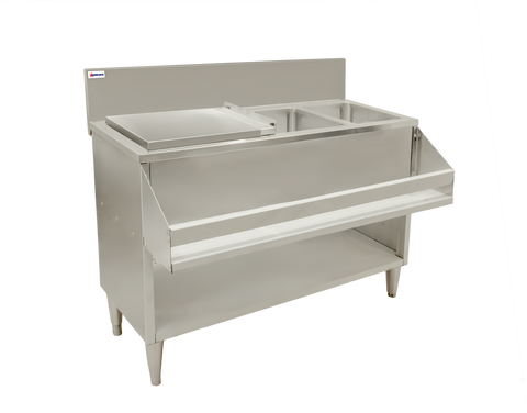 Omcan 48138 - 48″ Cocktail Mix Unit with 7″ Back Splash, 32″ x 12″ x 10″ Ice Bin with Sliding Cover, and 10″ x 12″ x 10″ Sinks