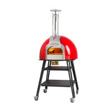 Omcan 48143 - Valoriani Baby 75 Red Metal Dome Gas and Wood Fired Oven with Stand and Casters – 44,358 BTU