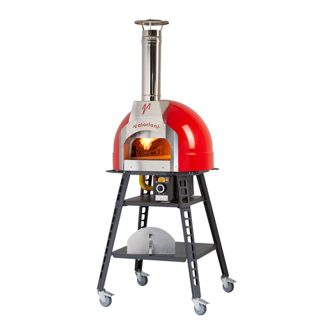 Omcan 48144 - Valoriani Baby 60 Red Metal Dome Wood Fired and Gas Oven with Stand and Casters – 44,358 BTU