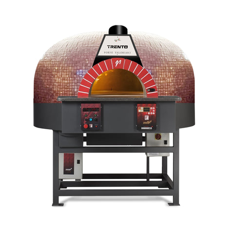 Omcan 48145 - Trento Valoriani Rotativo 120 Gas and Wood Fired Pizza Oven with Rotating Deck, Red Iridium Mosaic – 100,000 BTU