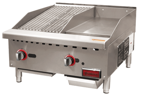Omcan 48295 - 24″ Countertop Gas Combination Charbroiler and Griddle Combo- 65,000 BTU