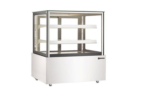 Omcan 48388 - 48" Floor Display Warmer, 2 Shelves, Square-Glass Front, Full-Service, 16.4 cu.ft. (465 L) Capacity – 110V, 800W
