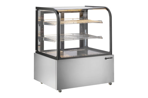 Omcan 48389 - 49" Floor Model Display Warmer, 2 Shelves, Curved Glass, Full-Service, 16.2 cu. ft. (460 L) capacity - 110V, 800W