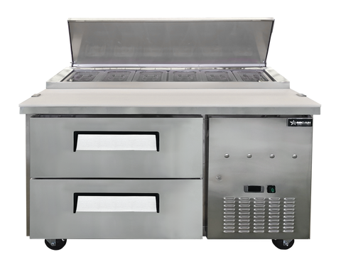 Omcan 48393 - 48” One (1) Door Refrigerated Pizza Prep Table with Drawers, 12 cu.ft. (340 L), Stainless Steel