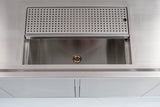 Omcan 48405 - 72” x 30” x 34” Bubble Tea Station with 6” Backsplash, Two 15” x 15” x 10” Sinks, Drainage Panels &amp; Overshelves
