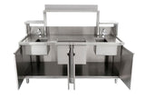 Omcan 48405 - 72” x 30” x 34” Bubble Tea Station with 6” Backsplash, Two 15” x 15” x 10” Sinks, Drainage Panels &amp; Overshelves