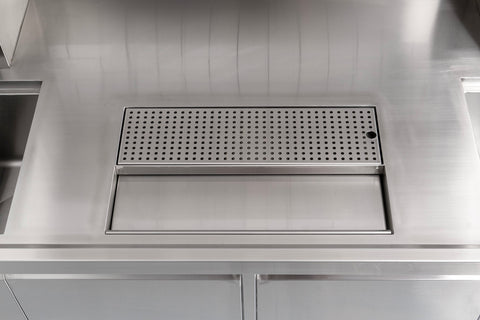 Omcan 48405 - 72” x 30” x 34” Bubble Tea Station with 6” Backsplash, Two 15” x 15” x 10” Sinks, Drainage Panels &amp; Overshelves